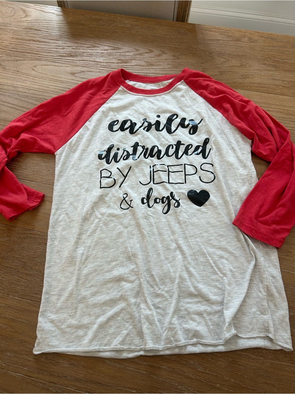Red & White Raglan Long Sleeve Tee with Script Graphic